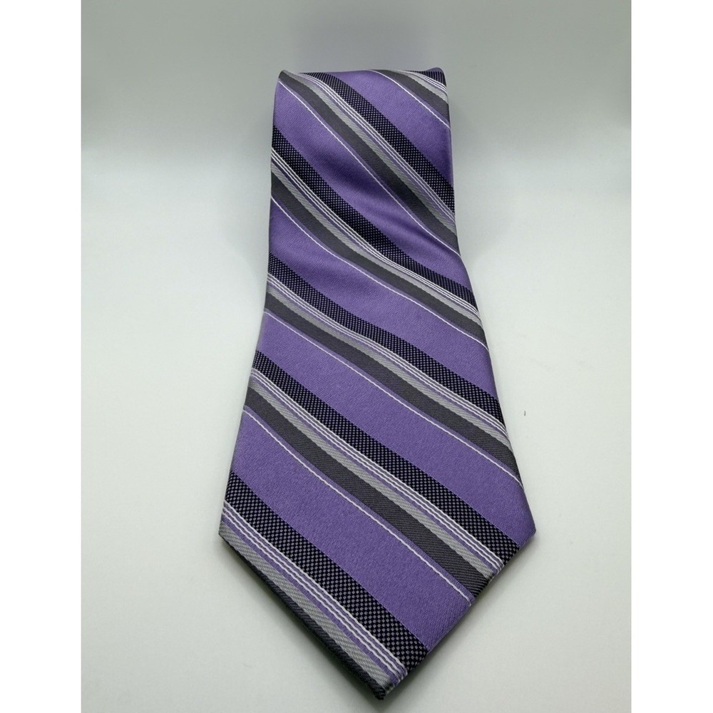 Bruno Piattelli‎ Men's Necktie Purple Striped 100% Silk Hand Made 3.25"x 60"